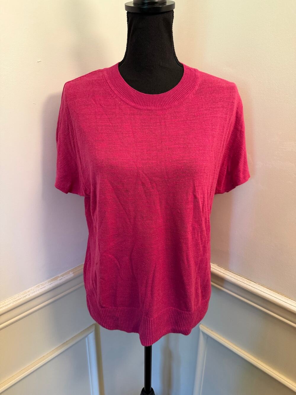 Banana Republic Linen Rayon Blend Crewneck Short Sleeve Knit Sweater Pink